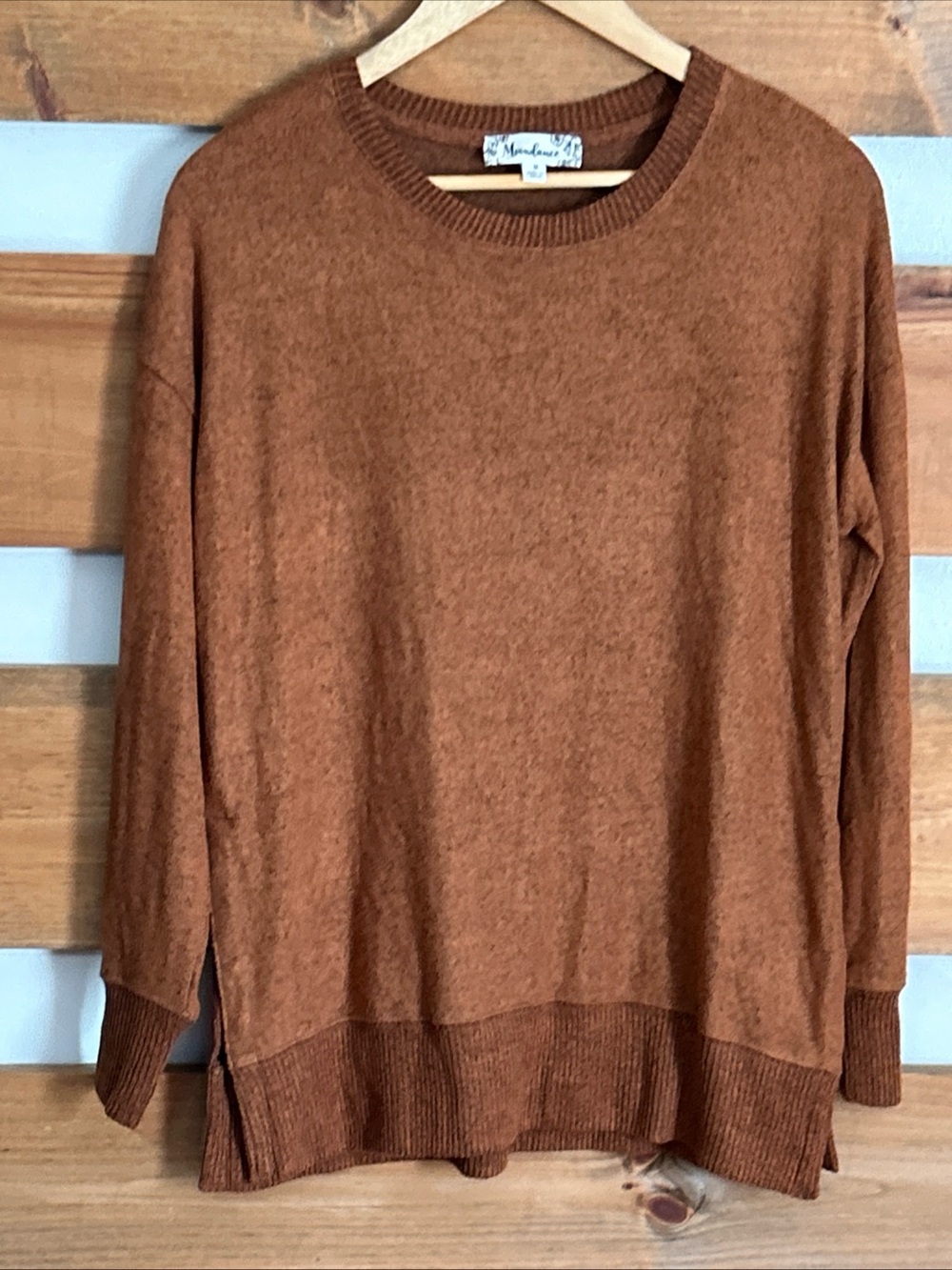 Moondance Copper Brown Super Soft Crew Neck Long Sleeve Chic Sweater Size M